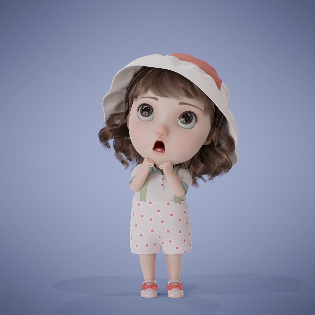 Chibi Cartoon Girl Low-poly 3D model_9