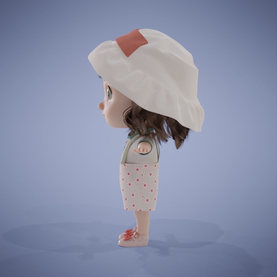 Chibi Cartoon Girl Low-poly 3D model_13