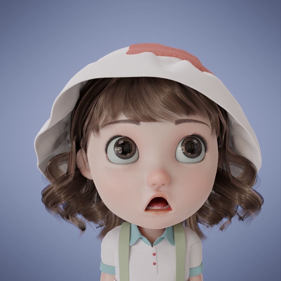 Chibi Cartoon Girl Low-poly 3D model_7