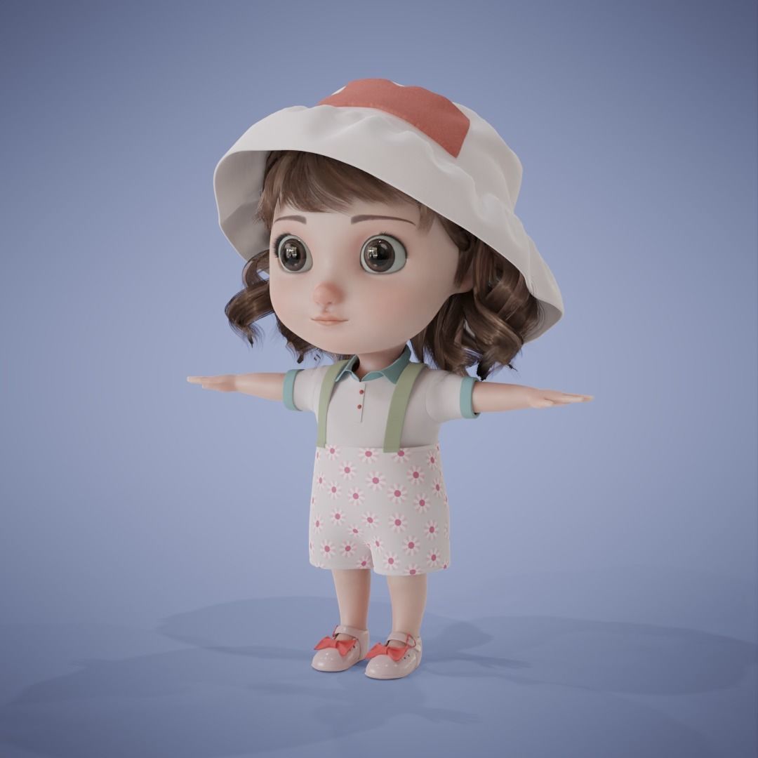 Chibi Cartoon Girl Low-poly 3D model_12