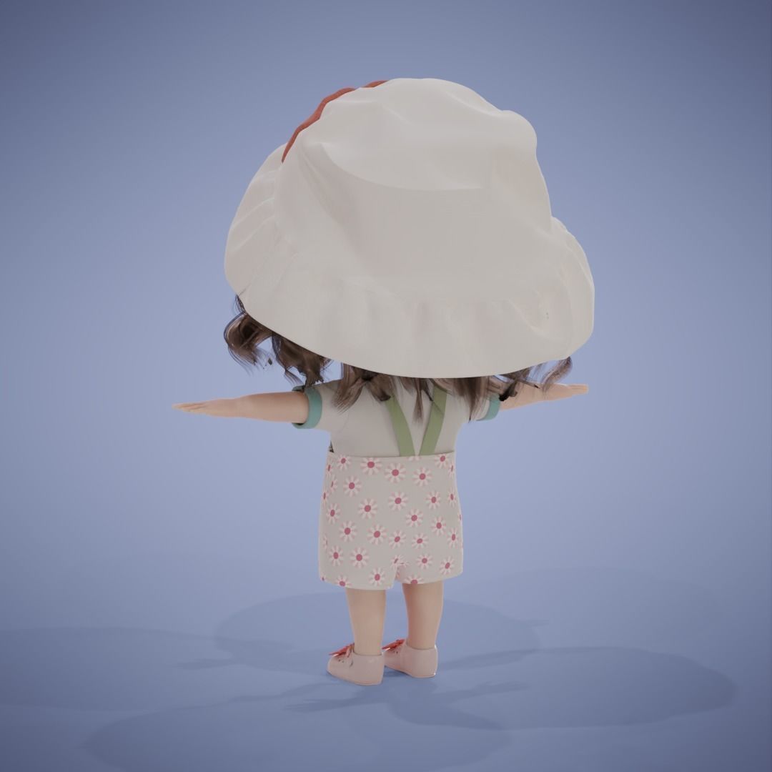 Chibi Cartoon Girl Low-poly 3D model_14