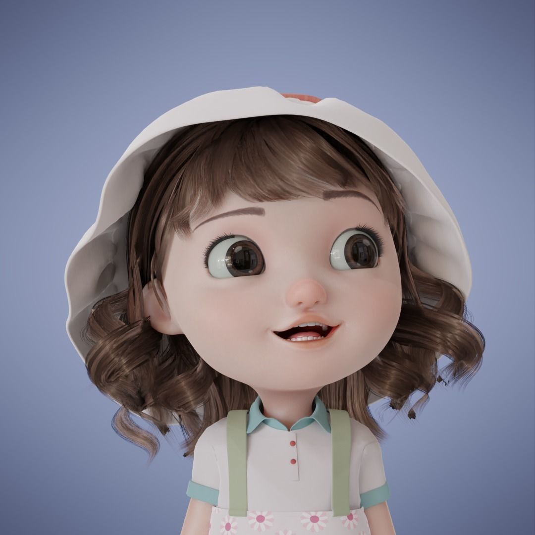 Chibi Cartoon Girl Low-poly 3D model_2