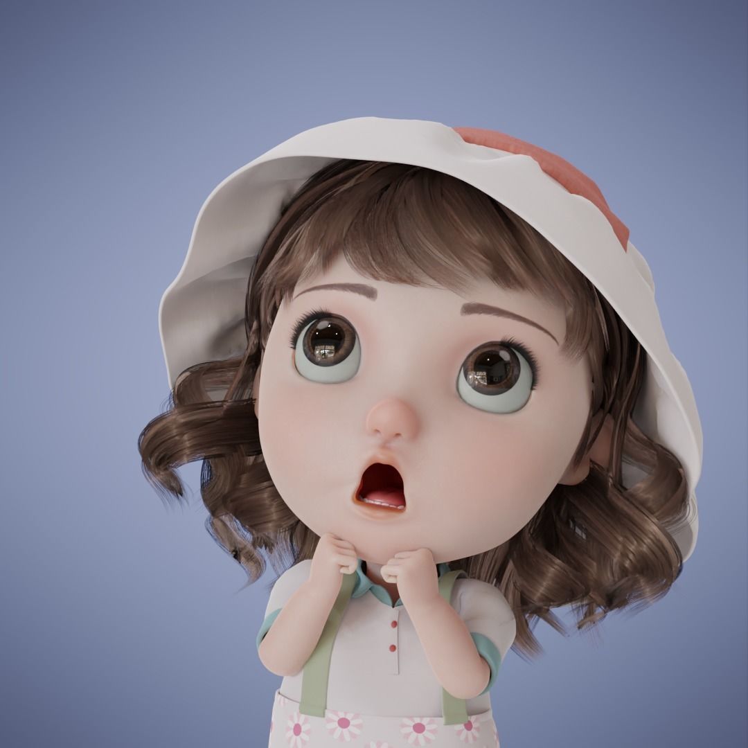 Chibi Cartoon Girl Low-poly 3D model_4