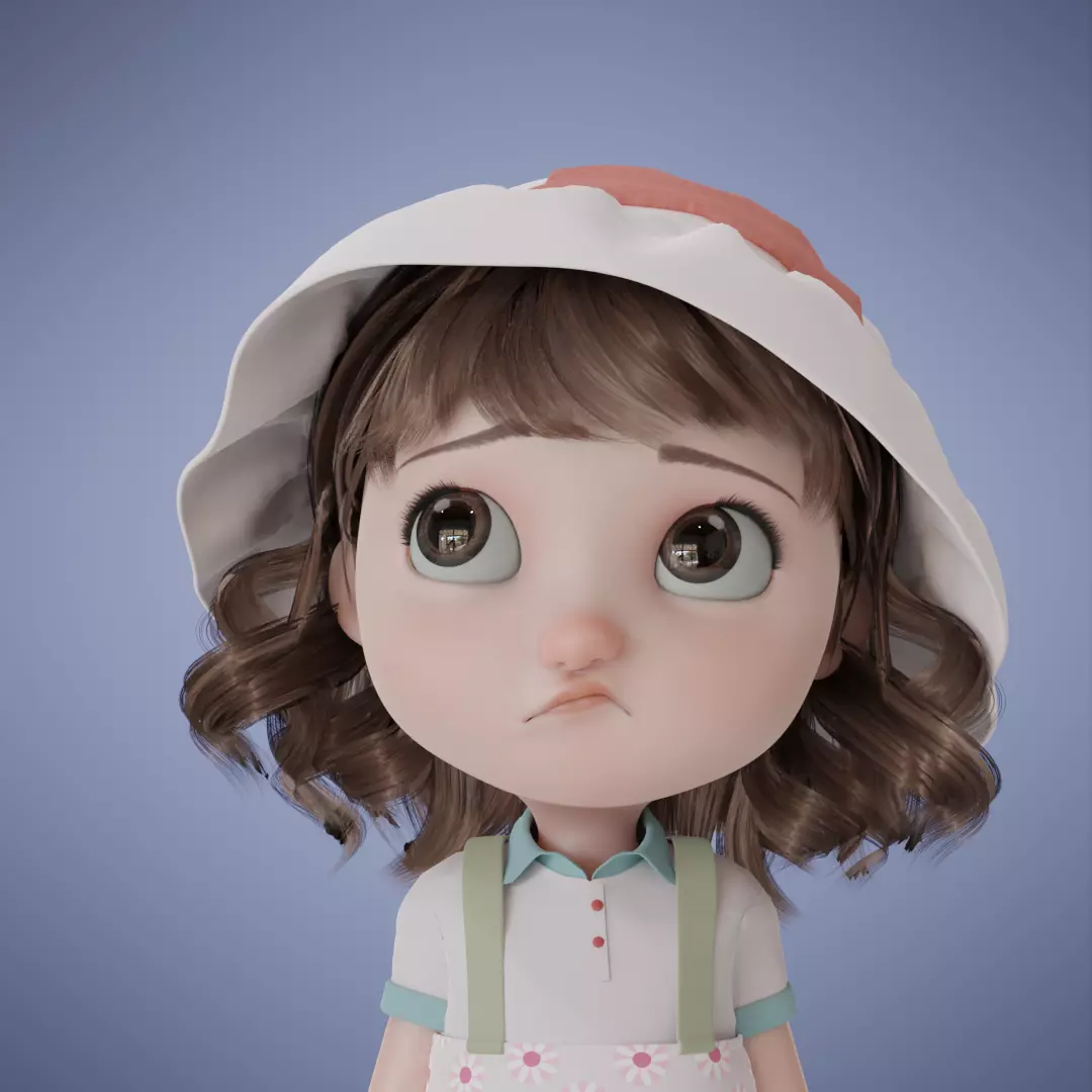 Chibi Cartoon Girl Low-poly 3D model_0