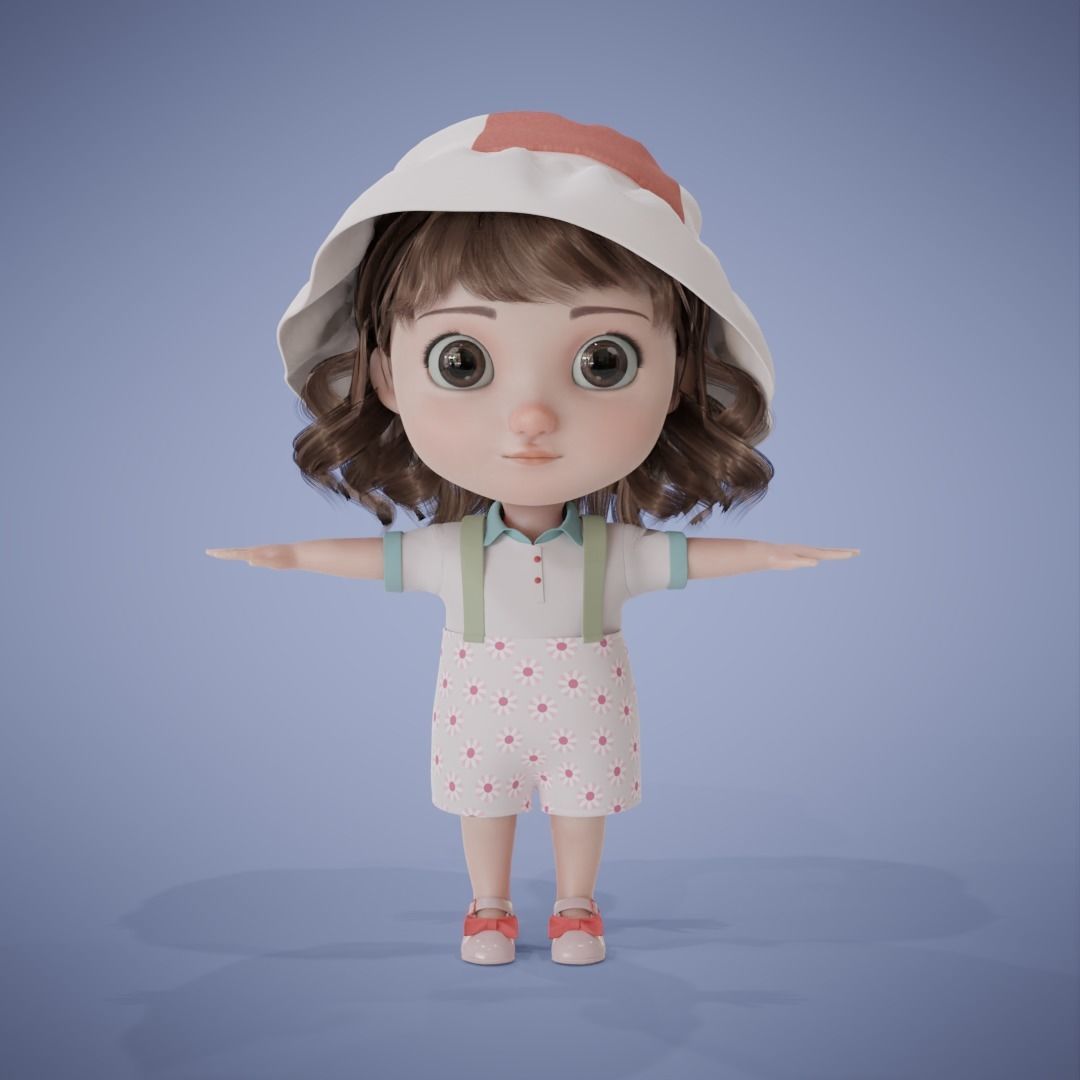 Chibi Cartoon Girl Low-poly 3D model_8