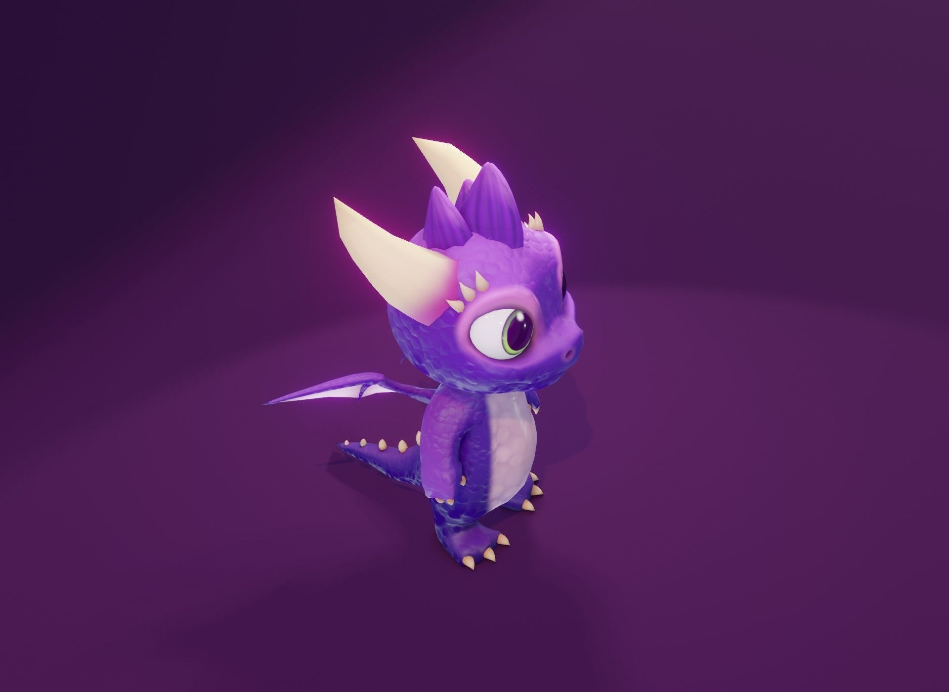 Purple Cartoon Baby Dragon 3d Model Low-poly 3D model_7