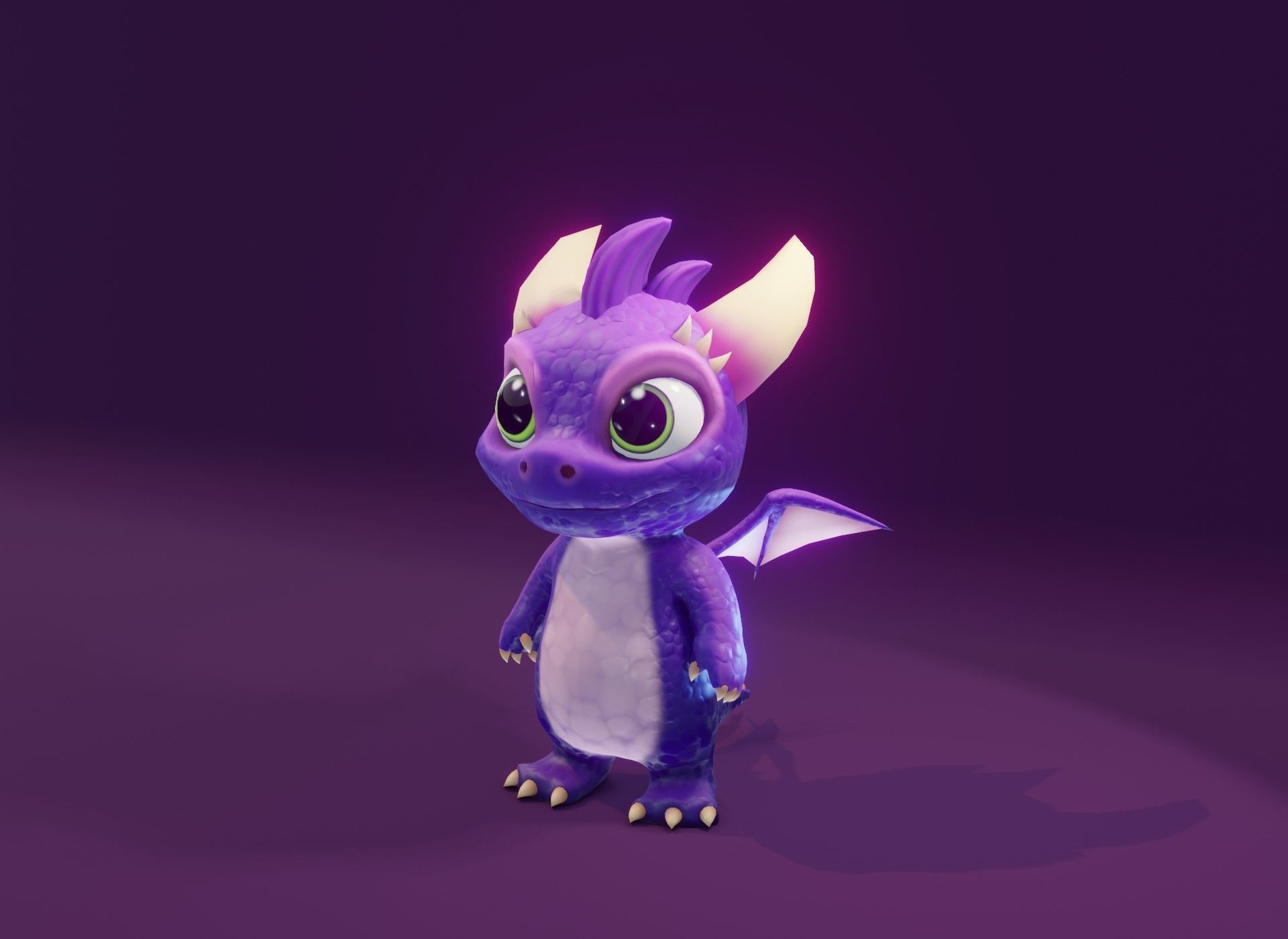 Purple Cartoon Baby Dragon 3d Model Low-poly 3D model_19