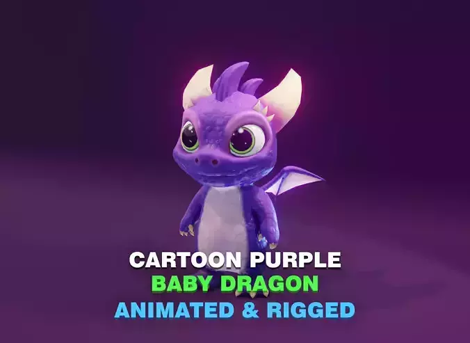 Purple Cartoon Baby Dragon 3d Model Low-poly 3D model