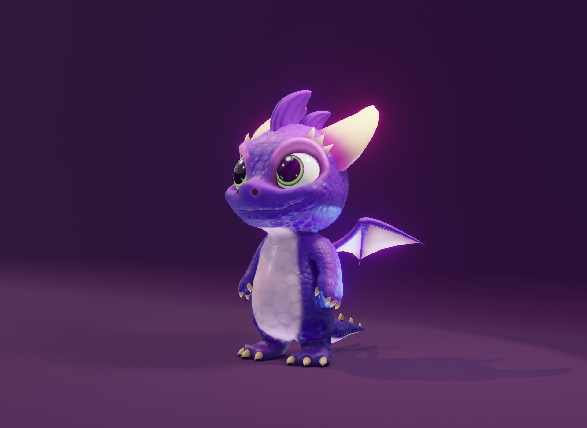 Purple Cartoon Baby Dragon 3d Model Low-poly 3D model_9