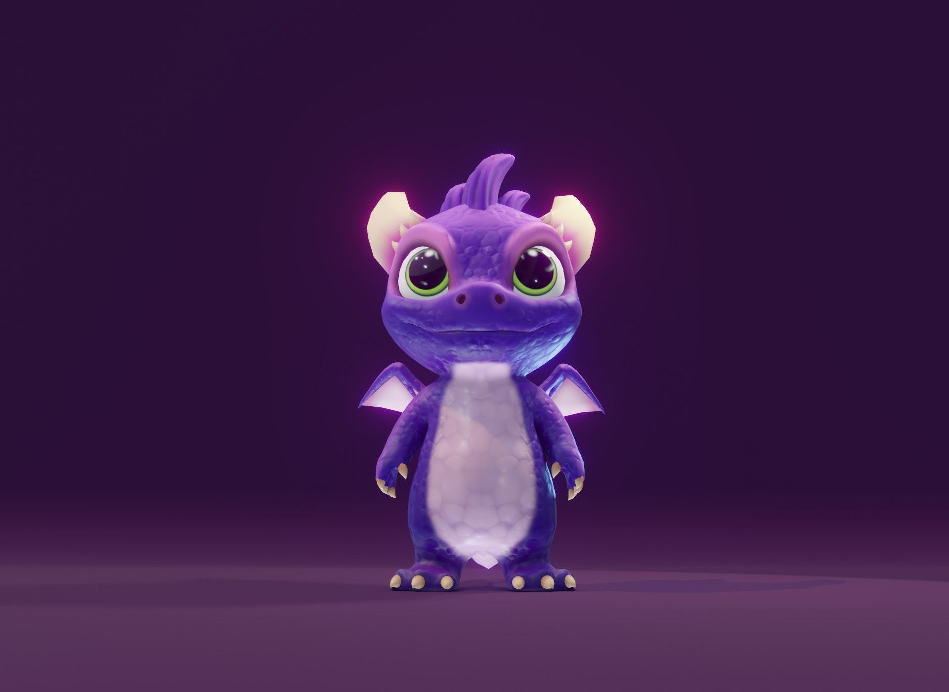 Purple Cartoon Baby Dragon 3d Model Low-poly 3D model_22
