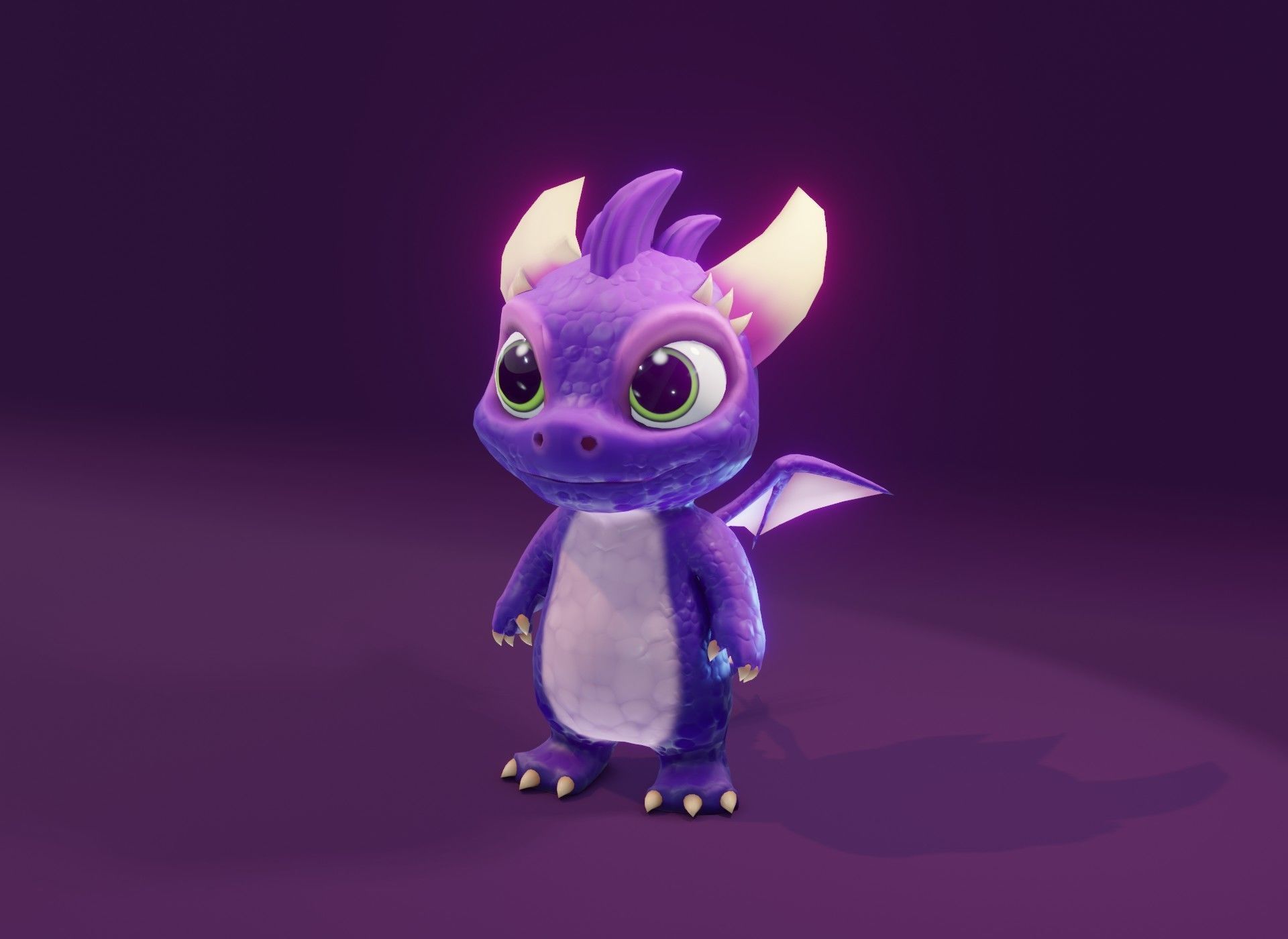 Purple Cartoon Baby Dragon 3d Model Low-poly 3D model_5