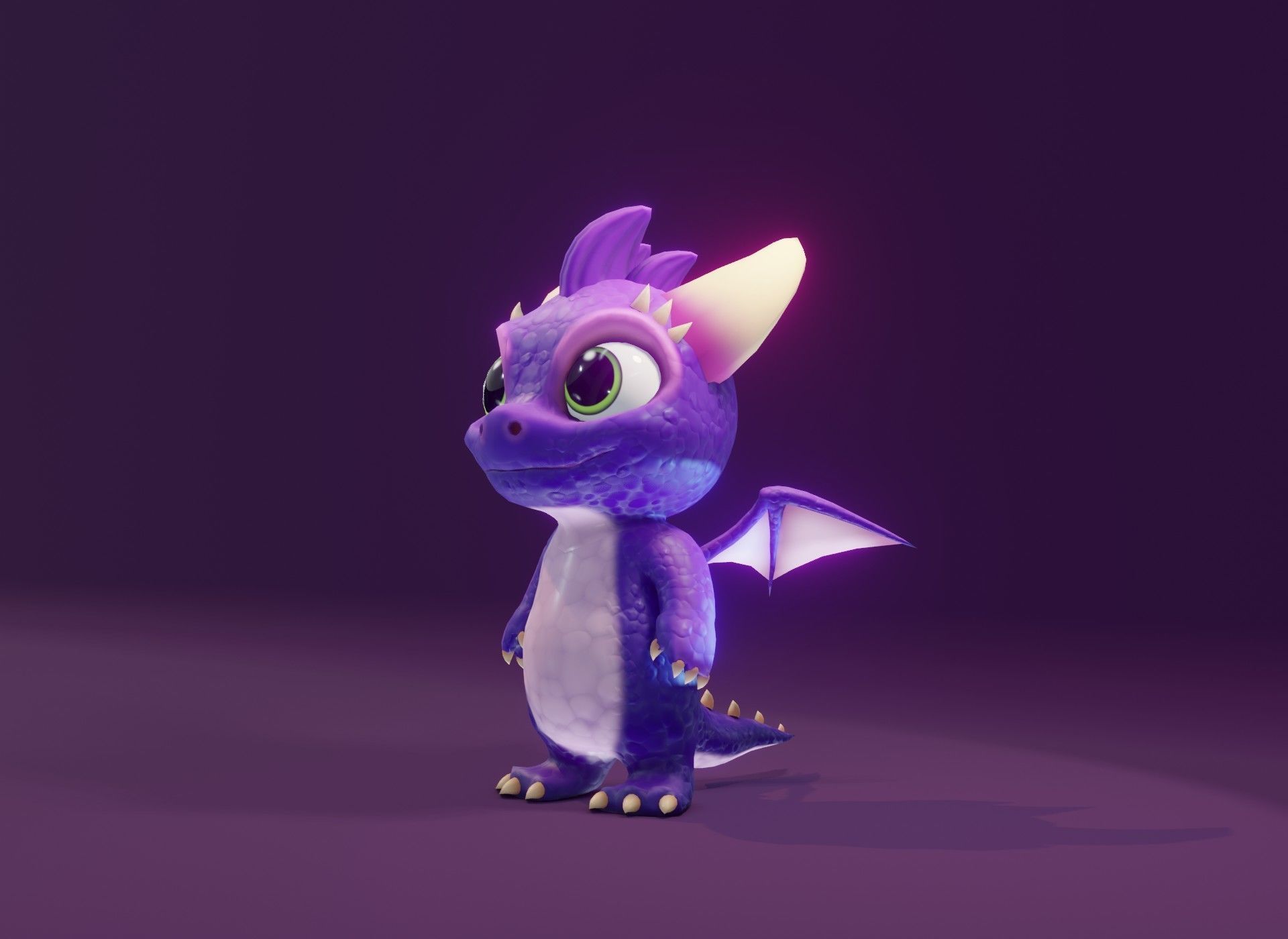 Purple Cartoon Baby Dragon 3d Model Low-poly 3D model_14