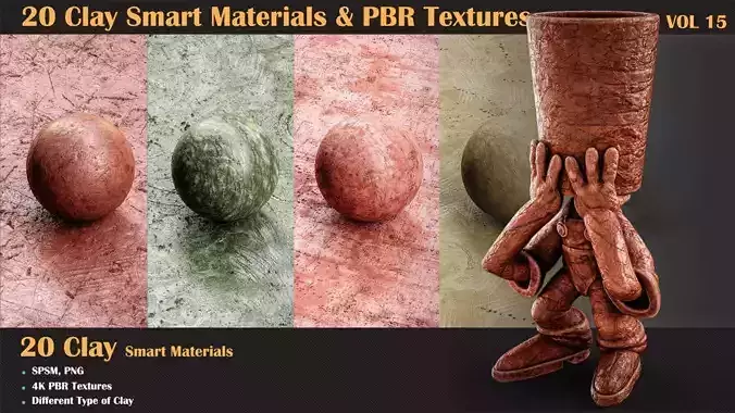 20 Clay Smart Materials and PBR Textures - Vol 15  