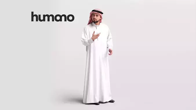 Humano Arab man in thobe standing and talking - 2402-067-6064 3D model