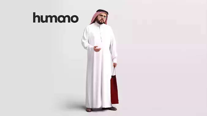 Humano Arab man in thobe standing talking - 2402-065-7087