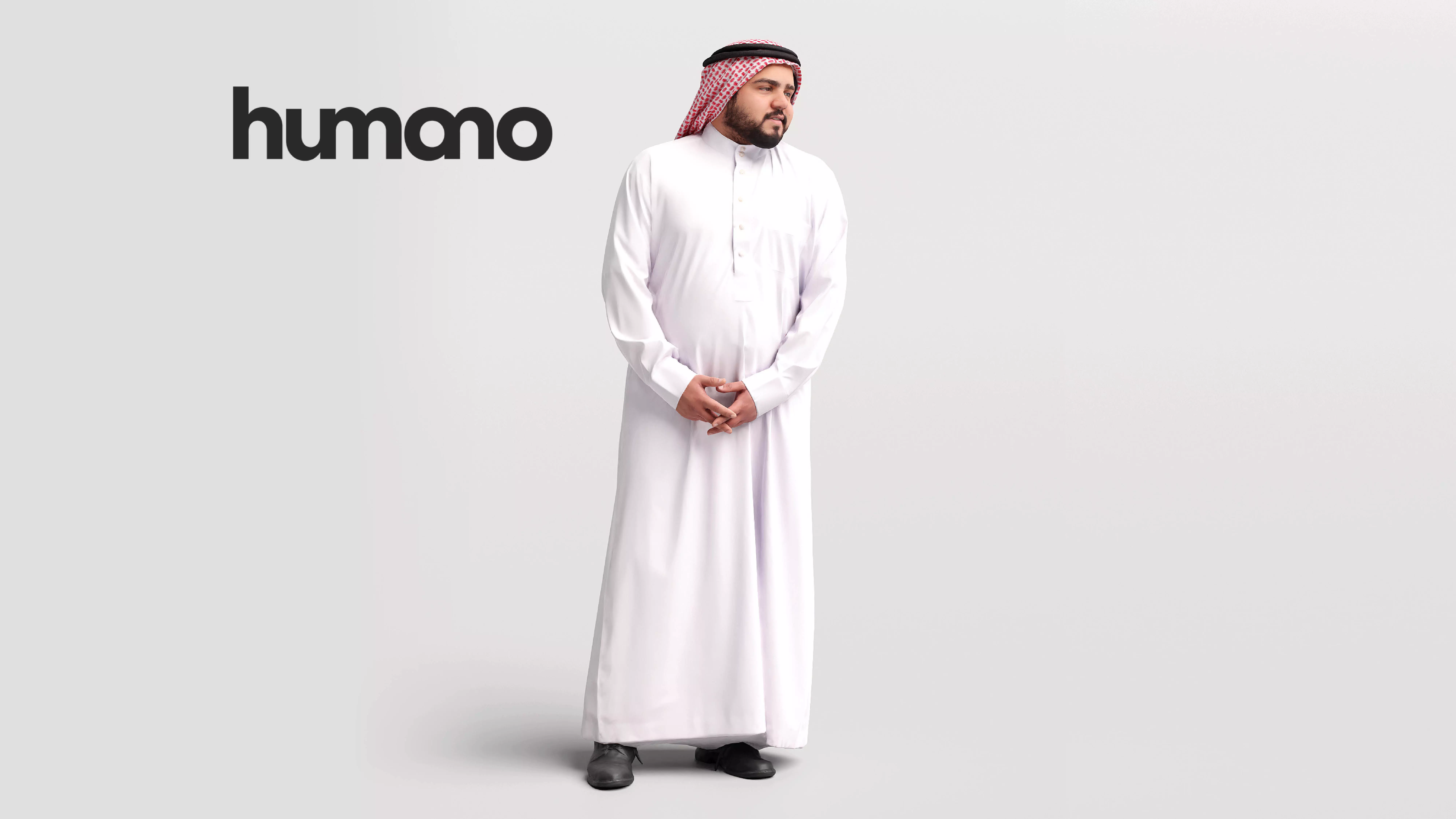 Humano Arab man in thobe standing and talking - 2402-065-7079 3D model_0