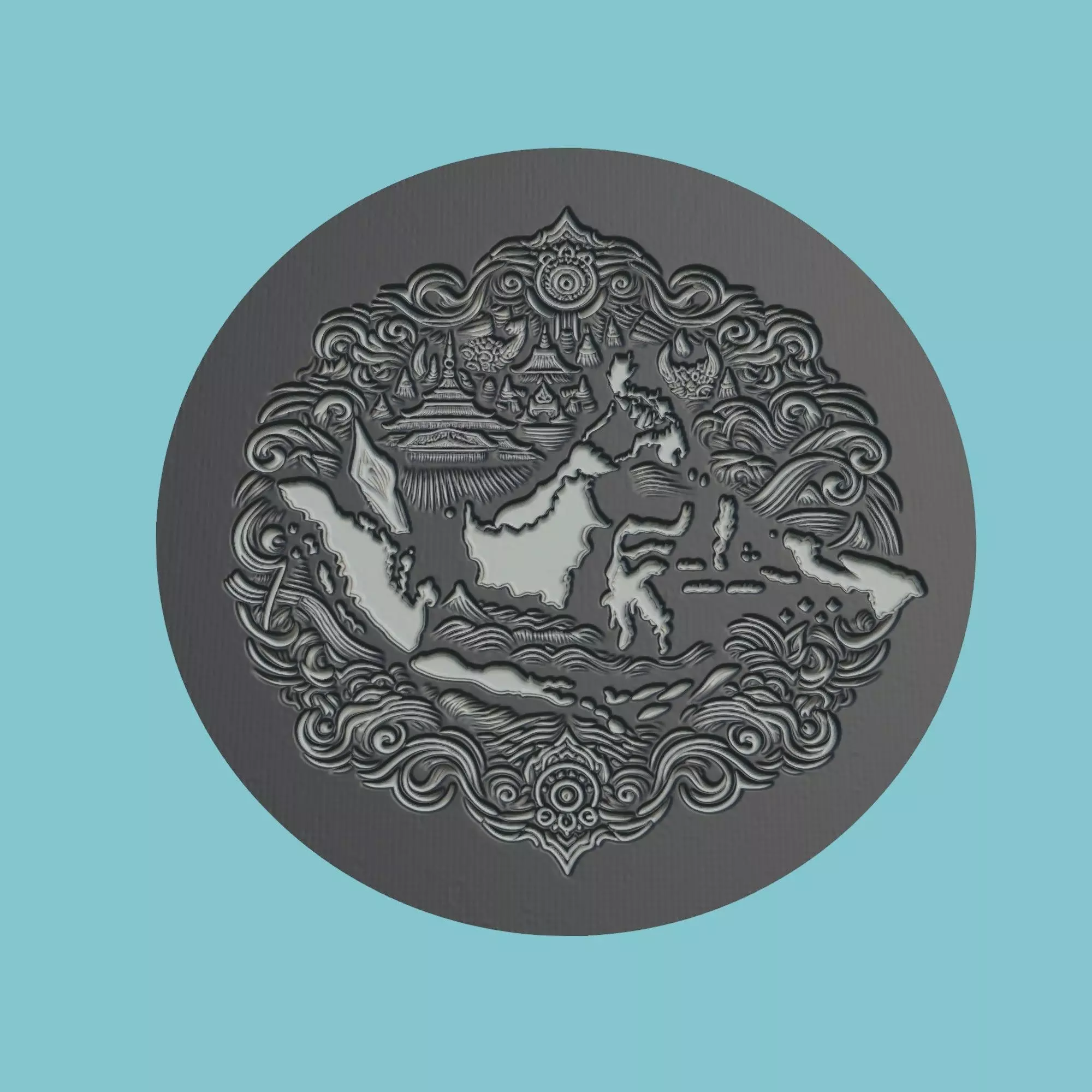 Indonesia Map Medallion Wall Art Printer 3D print model_0