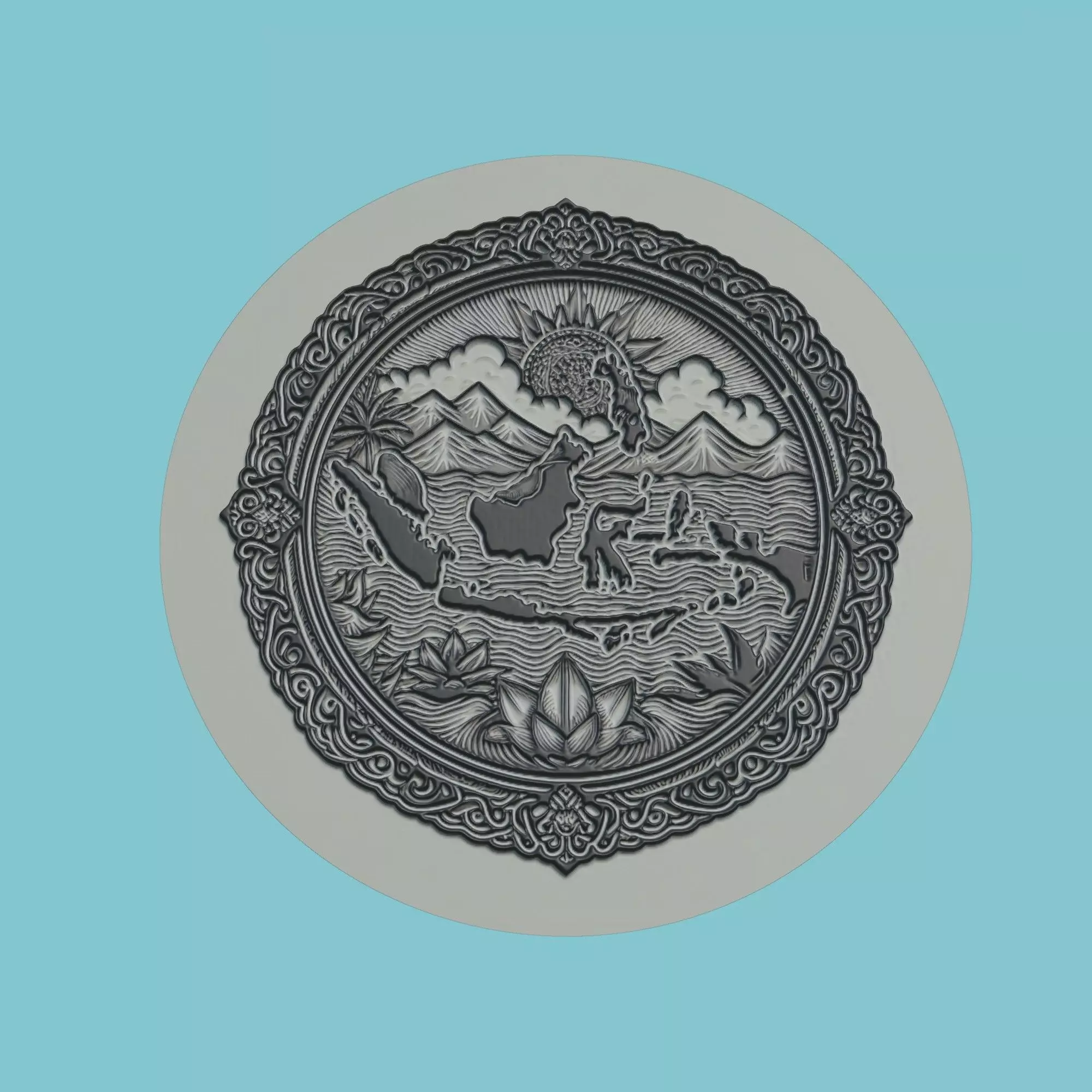 Indonesia Map Medallion Wall Art Printer 3D print model_0