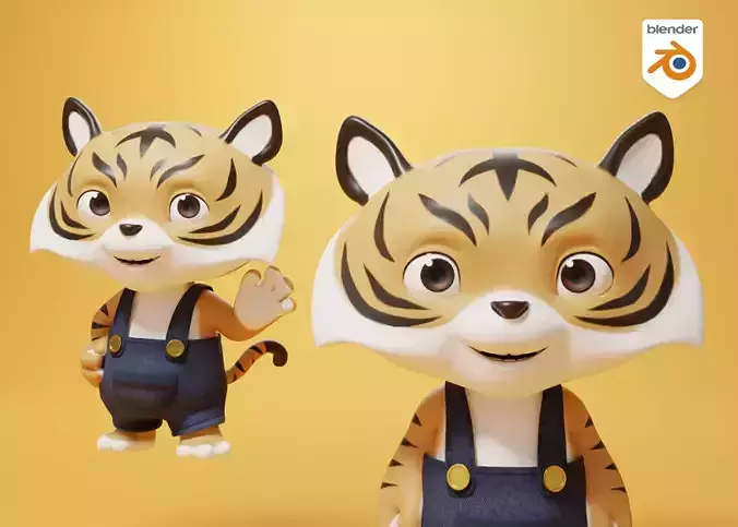 Cartoon Tiger 3d Model Rigged 