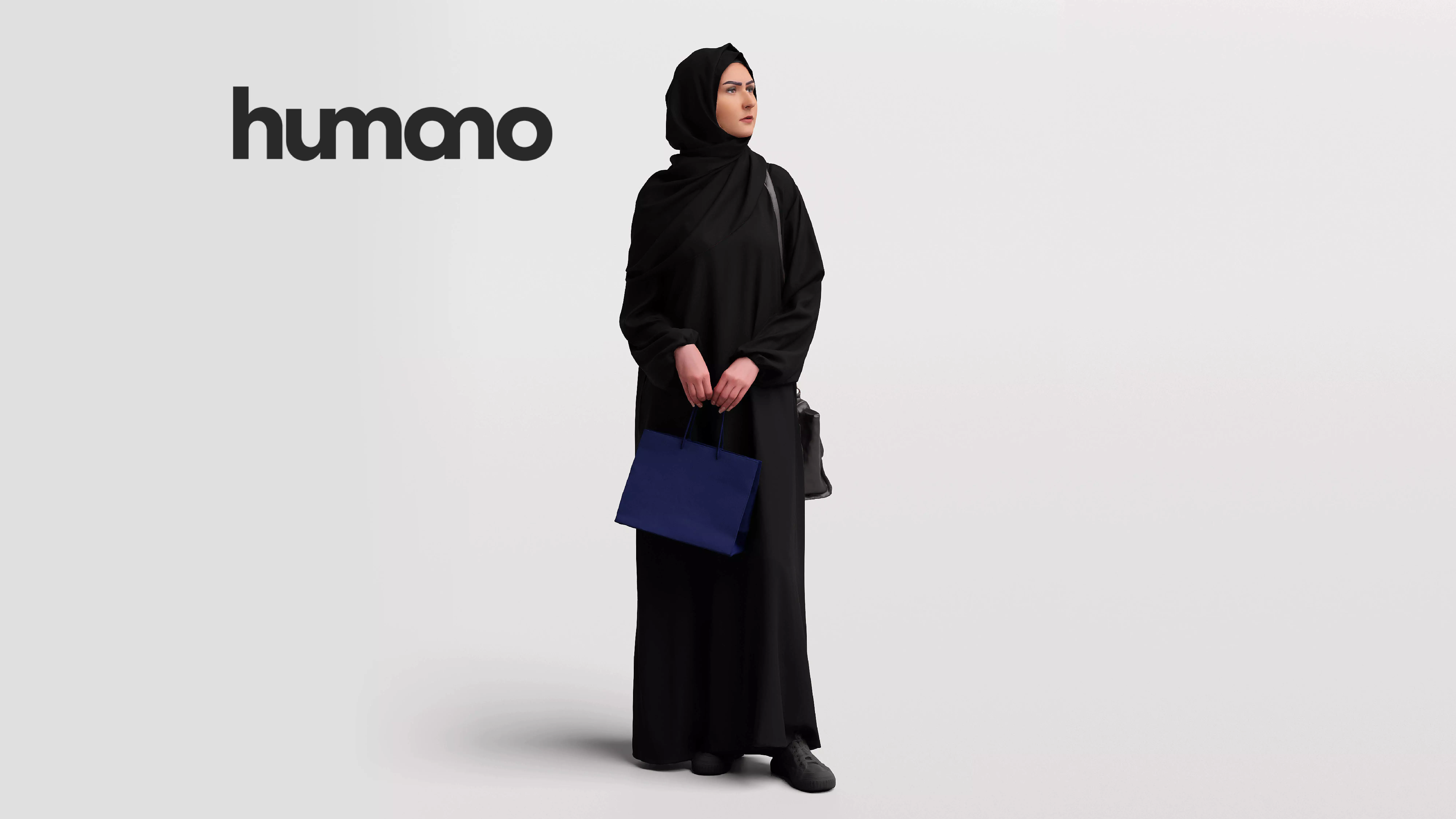 Humano Arab woman in hijab standing and shopping - 2402-052-6492 3D model
