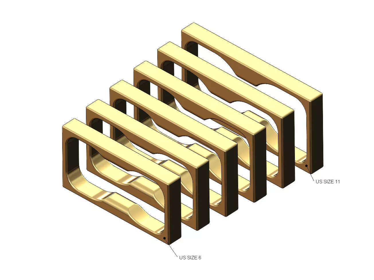 Double finger flat section square ring 3D print model_0