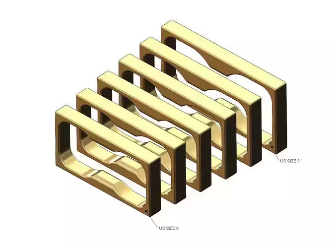Double finger flat section square ring 3D print model