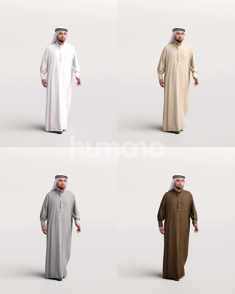Humano Arab man in thobe walking -  2404-067-6111 3D model_12
