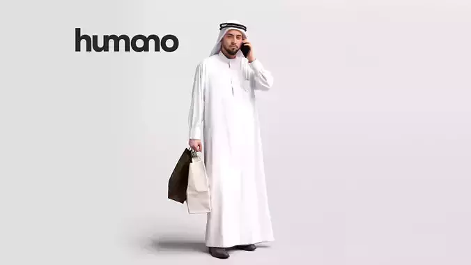 Humano Arab man thobe walking talking shopping - 2404-067-6092