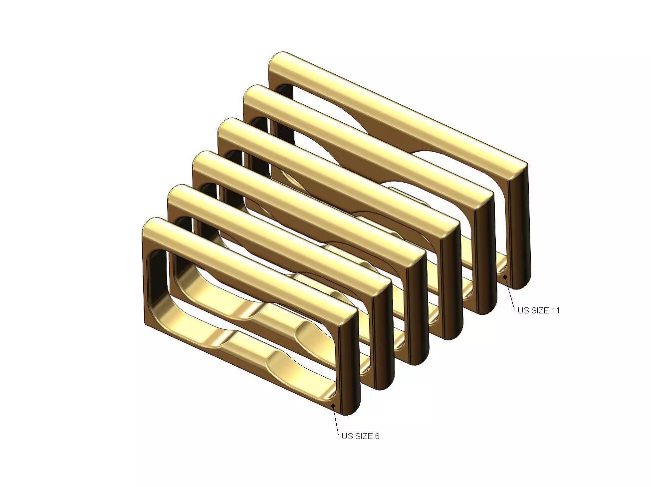 Double finger rounded dome section square ring US sizes 6to11 3D print model