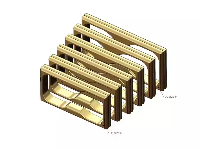 Double finger rounded split section square ring Us sizes 6to11