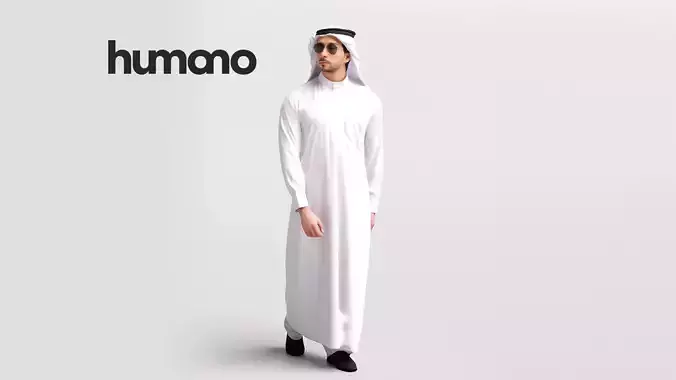 Humano Arab man in thobe walking and talking - 2404-062-6702