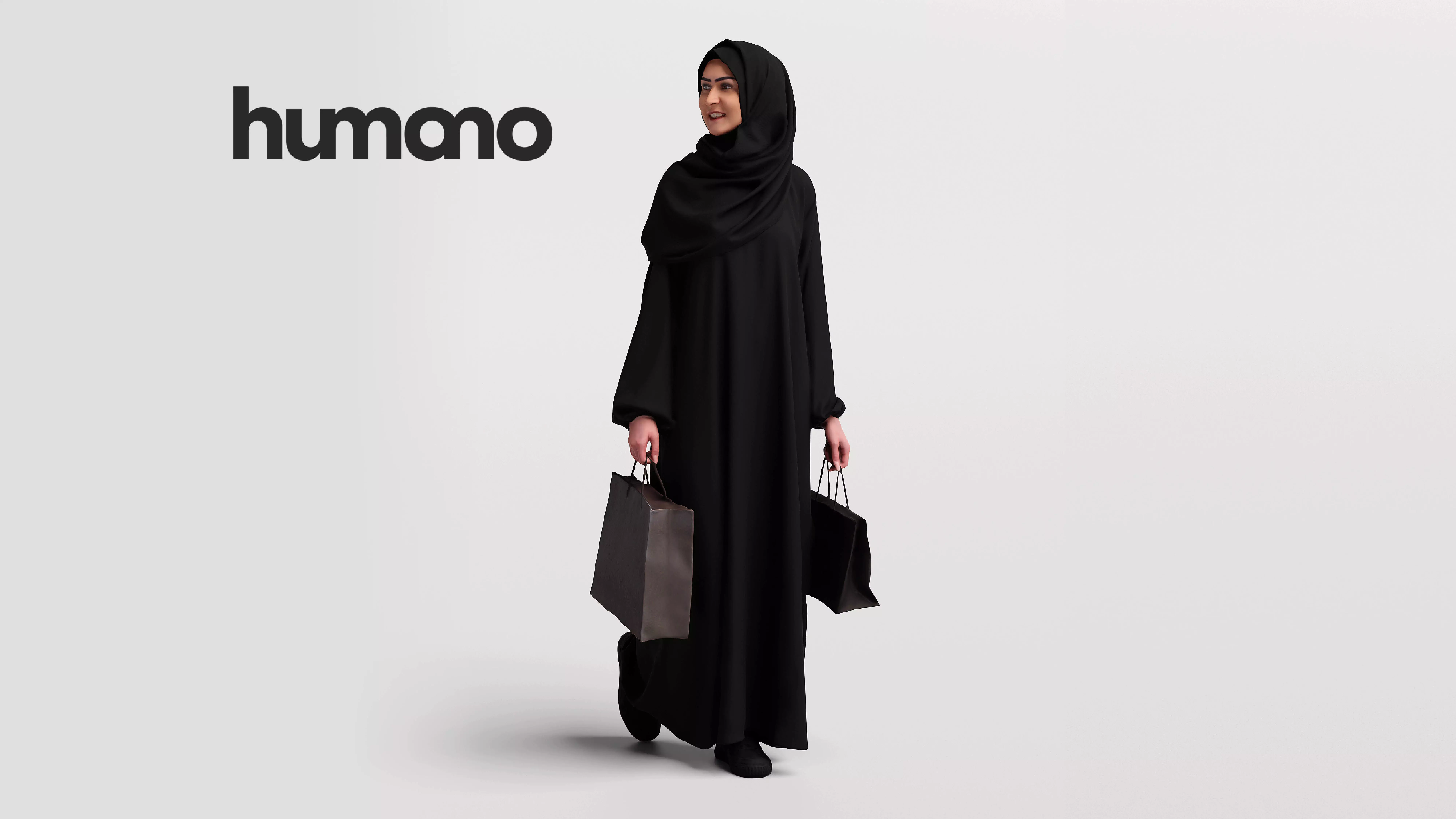 Humano Arab woman in hijab walking shopping bags - 2404-052-6477 3D model