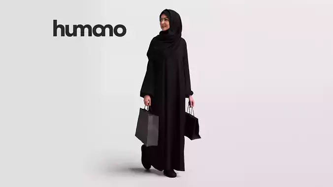 Humano Arab woman in hijab walking shopping bags - 2404-052-6477