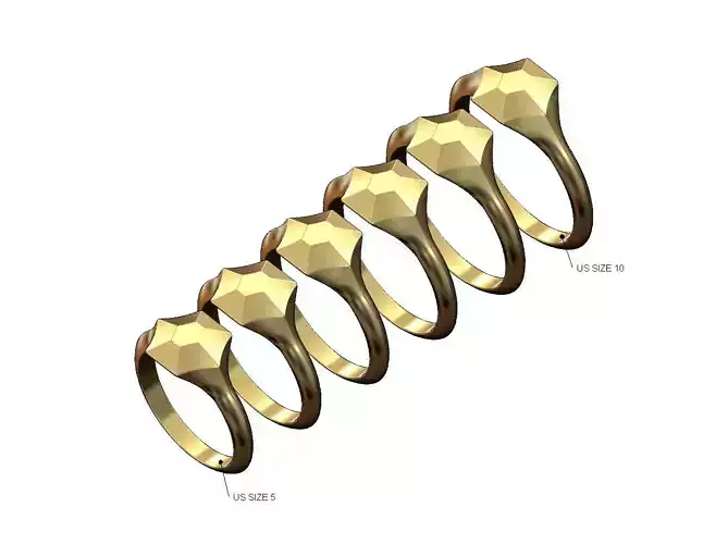 Chamfred hexagonal faceted signet ring US sizes 5to10
