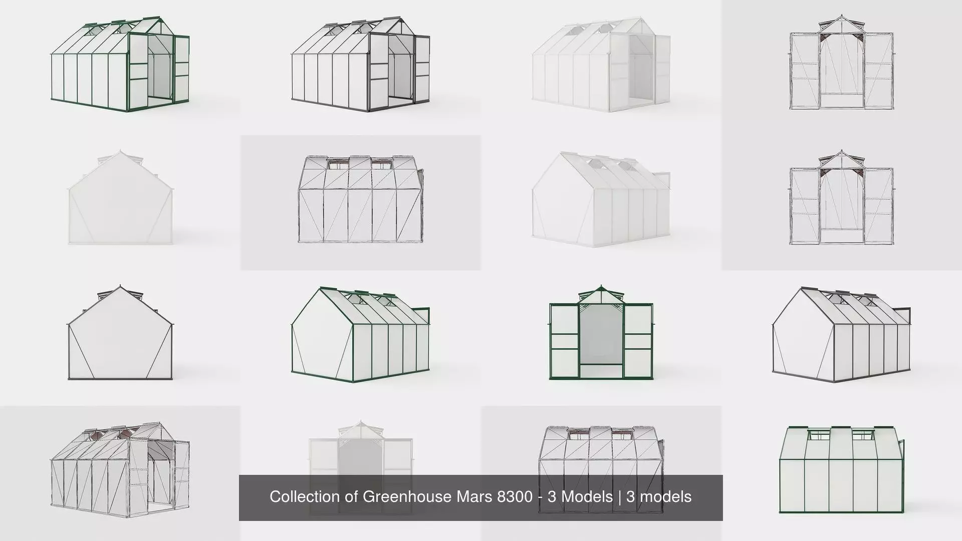Collection of Greenhouse Mars 8300 - 3 Models 3D Model Pack