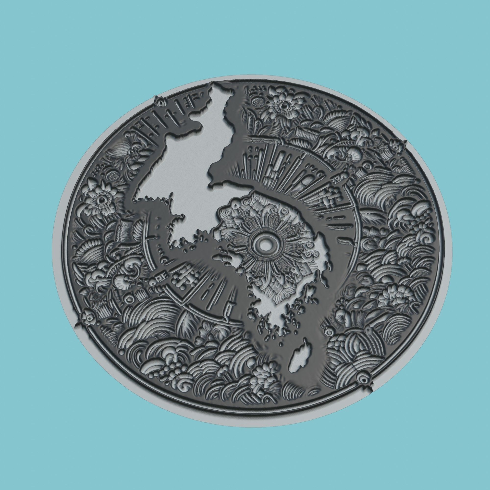 Korea South Map Medallion Wall Art Printer 3D print model_1