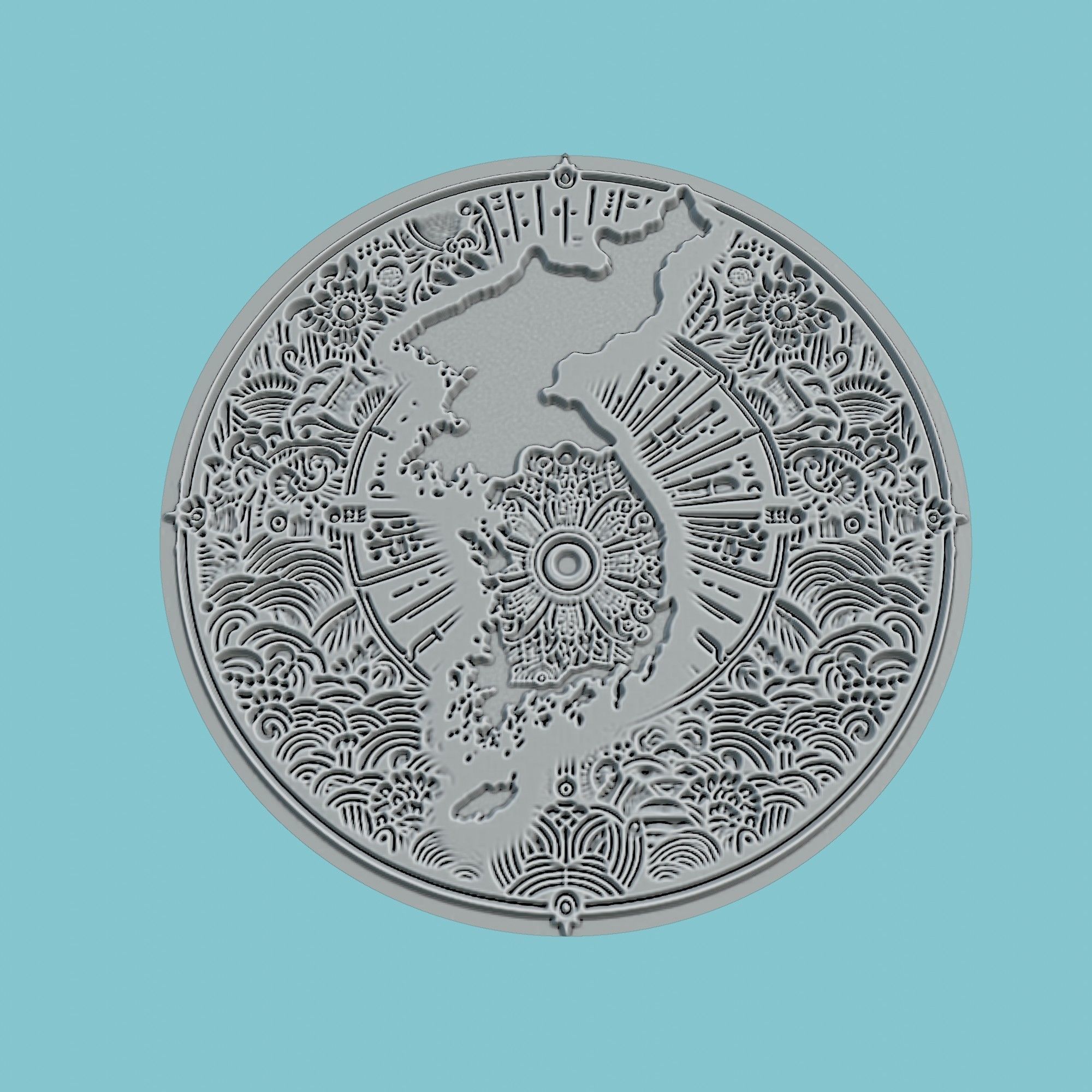 Korea South Map Medallion Wall Art Printer 3D print model_2