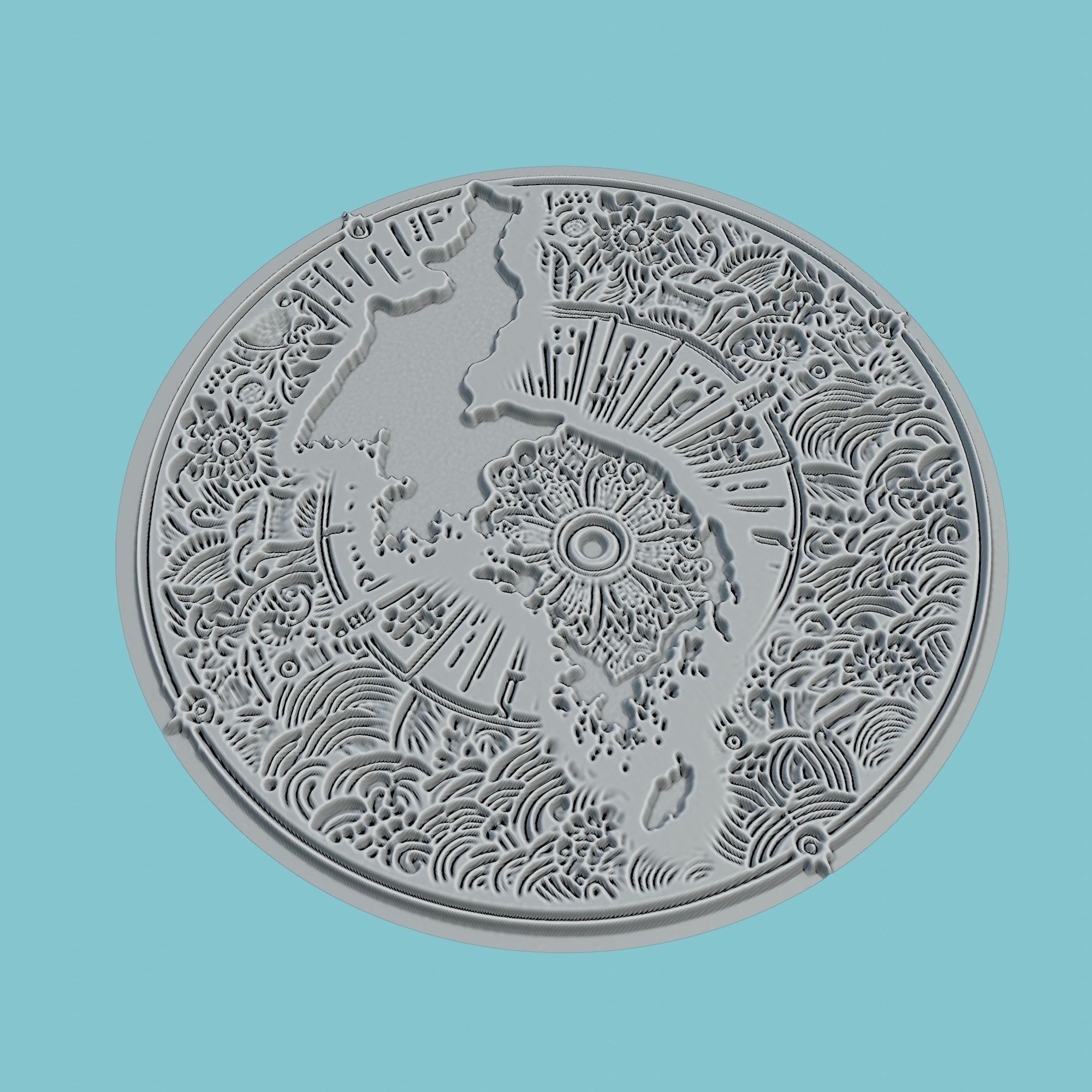 Korea South Map Medallion Wall Art Printer 3D print model_3