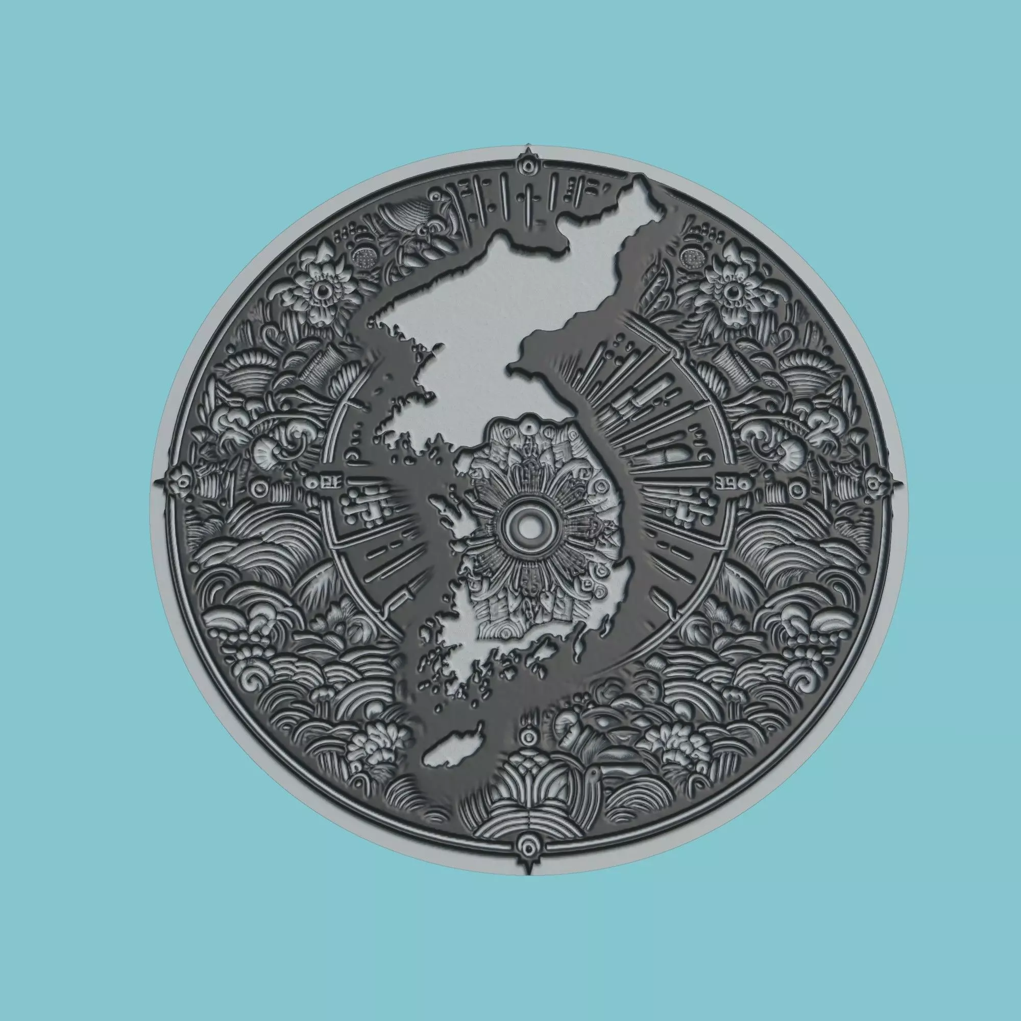 Korea South Map Medallion Wall Art Printer 3D print model_0