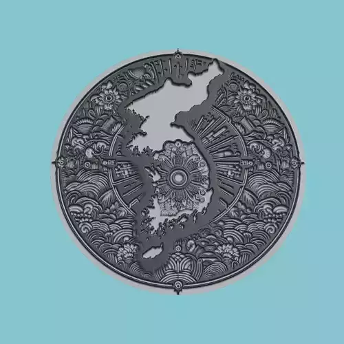 Korea South Map Medallion Wall Art Printer