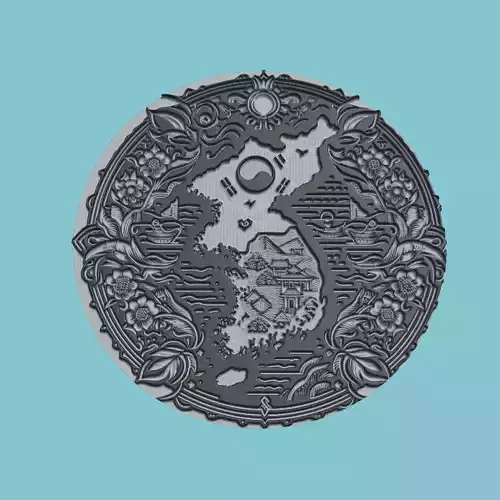 Korea South Map Medallion Wall Art Printer
