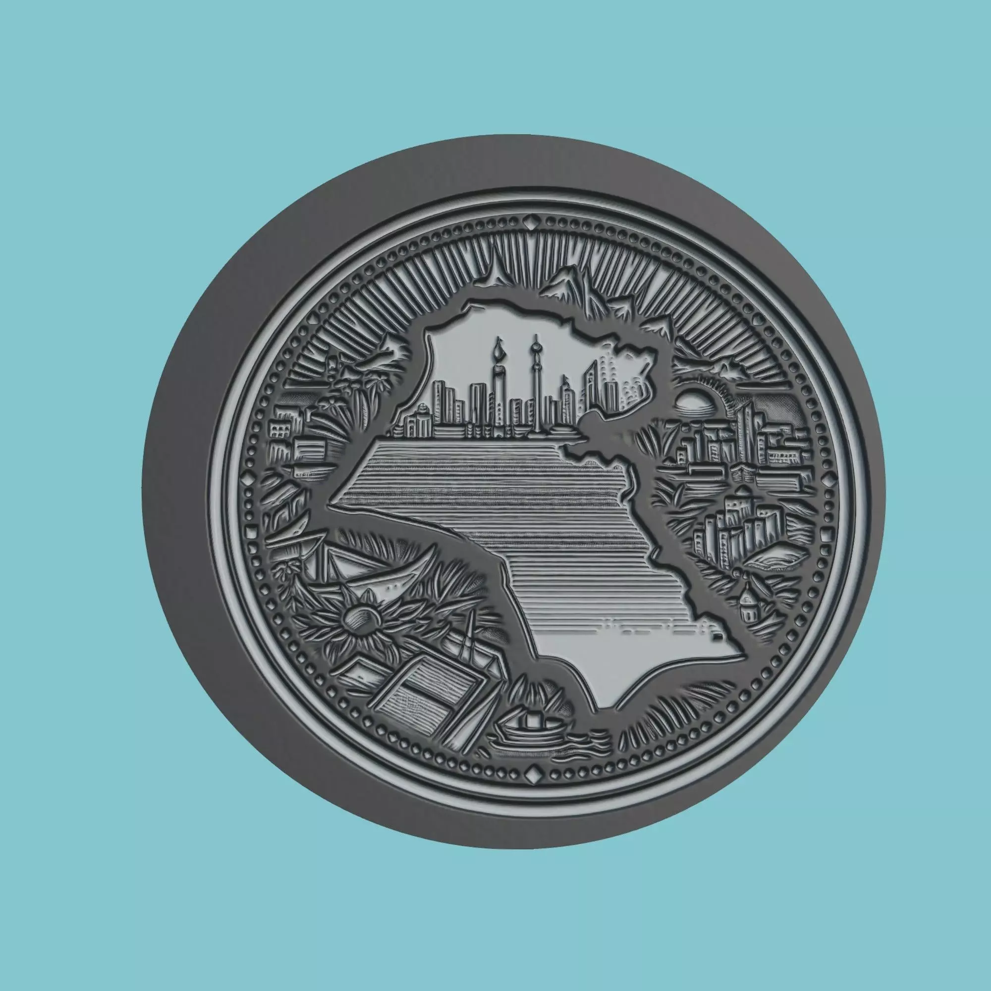 Kuwait Map Medallion Wall Art Printer 3D print model