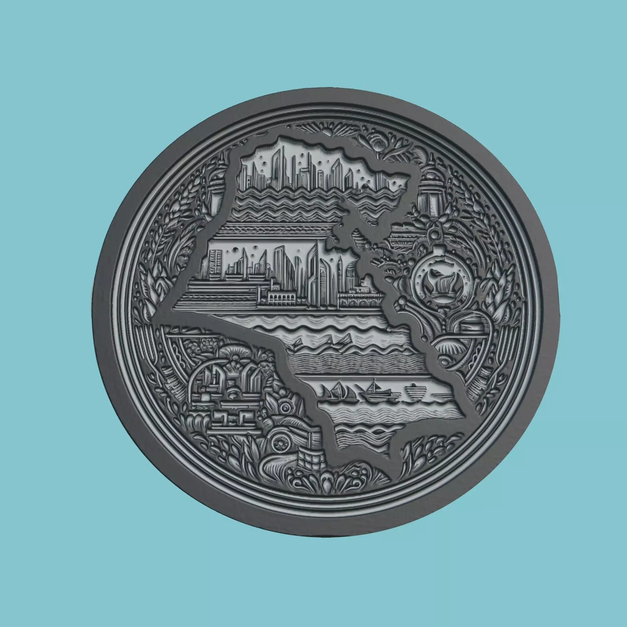 Kuwait Map Medallion Wall Art Printer 3D print model