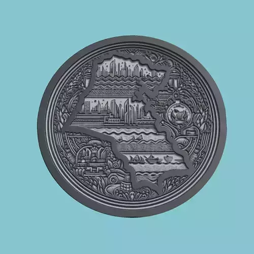 Kuwait Map Medallion Wall Art Printer