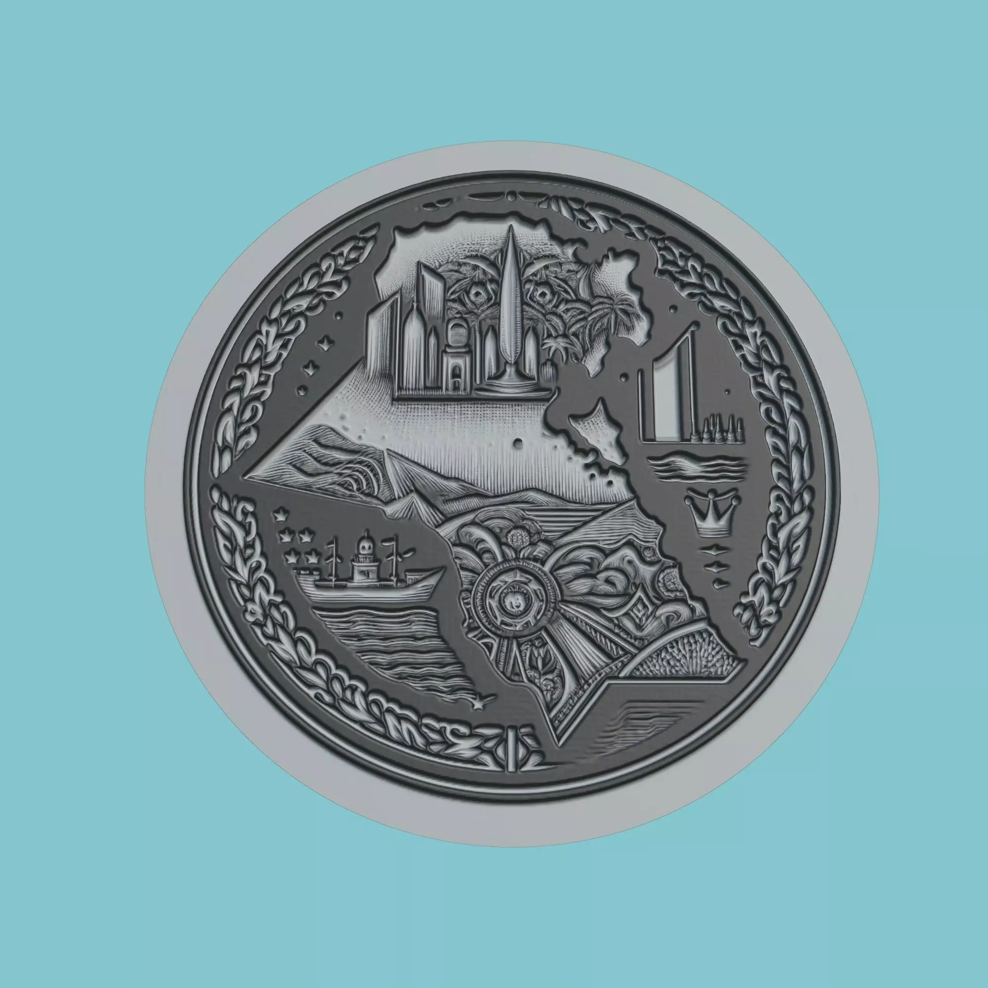 Kuwait Map Medallion Wall Art Printer 3D print model