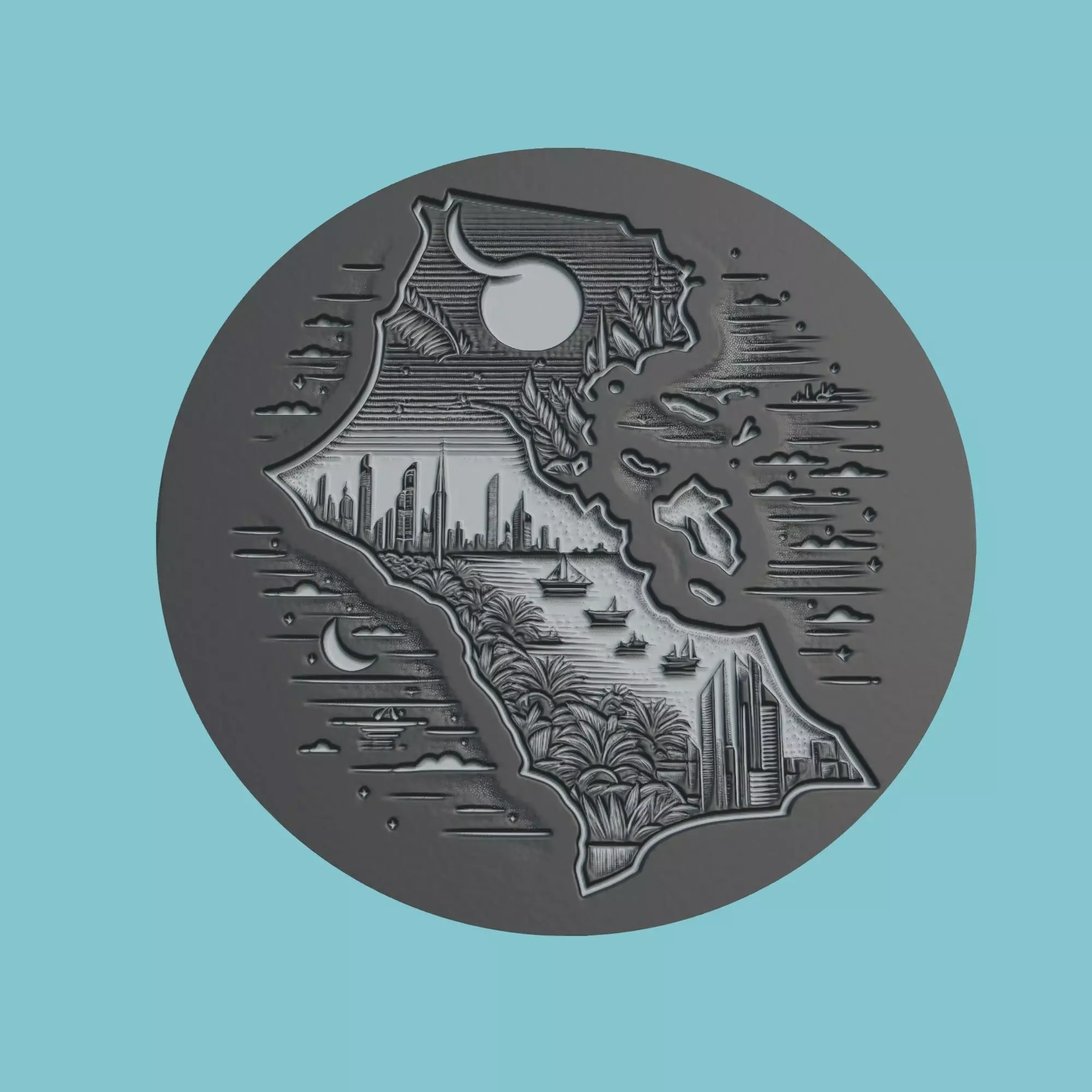 Kuwait Map Medallion Wall Art Printer 3D print model