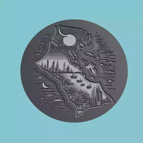 Kuwait Map Medallion Wall Art Printer