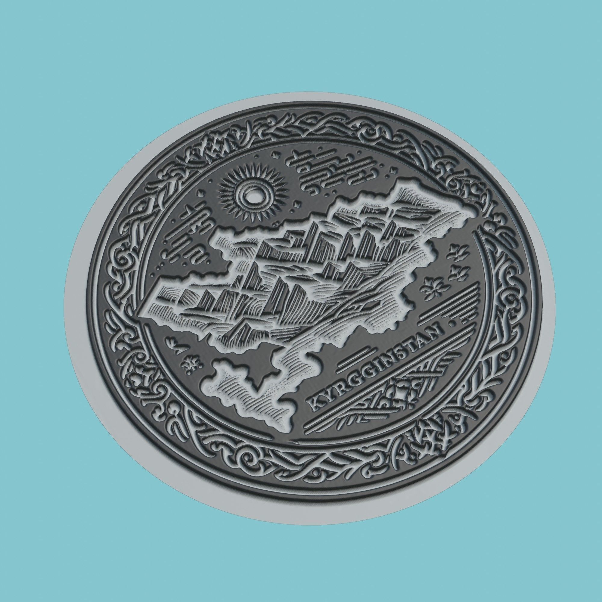 Kyrgyzstan Map Medallion Wall Art Printer 3D print model_1