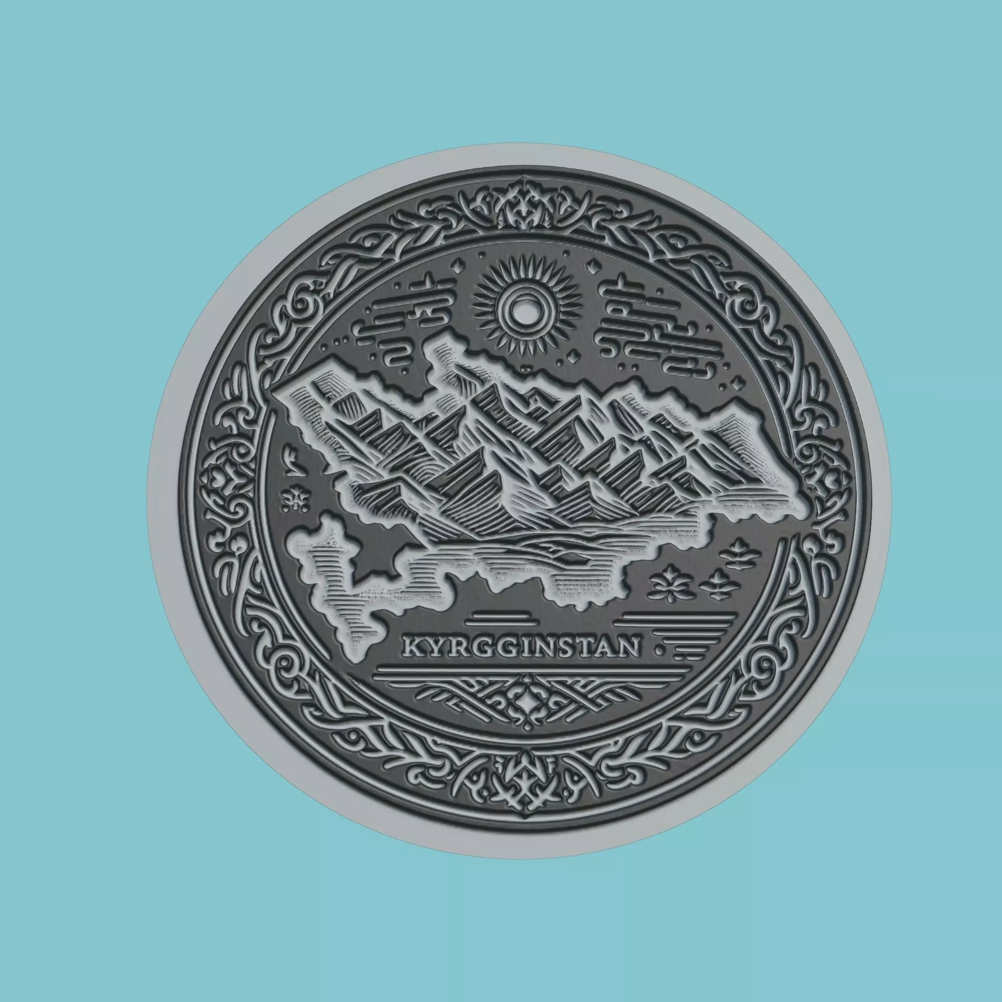 Kyrgyzstan Map Medallion Wall Art Printer 3D print model_0