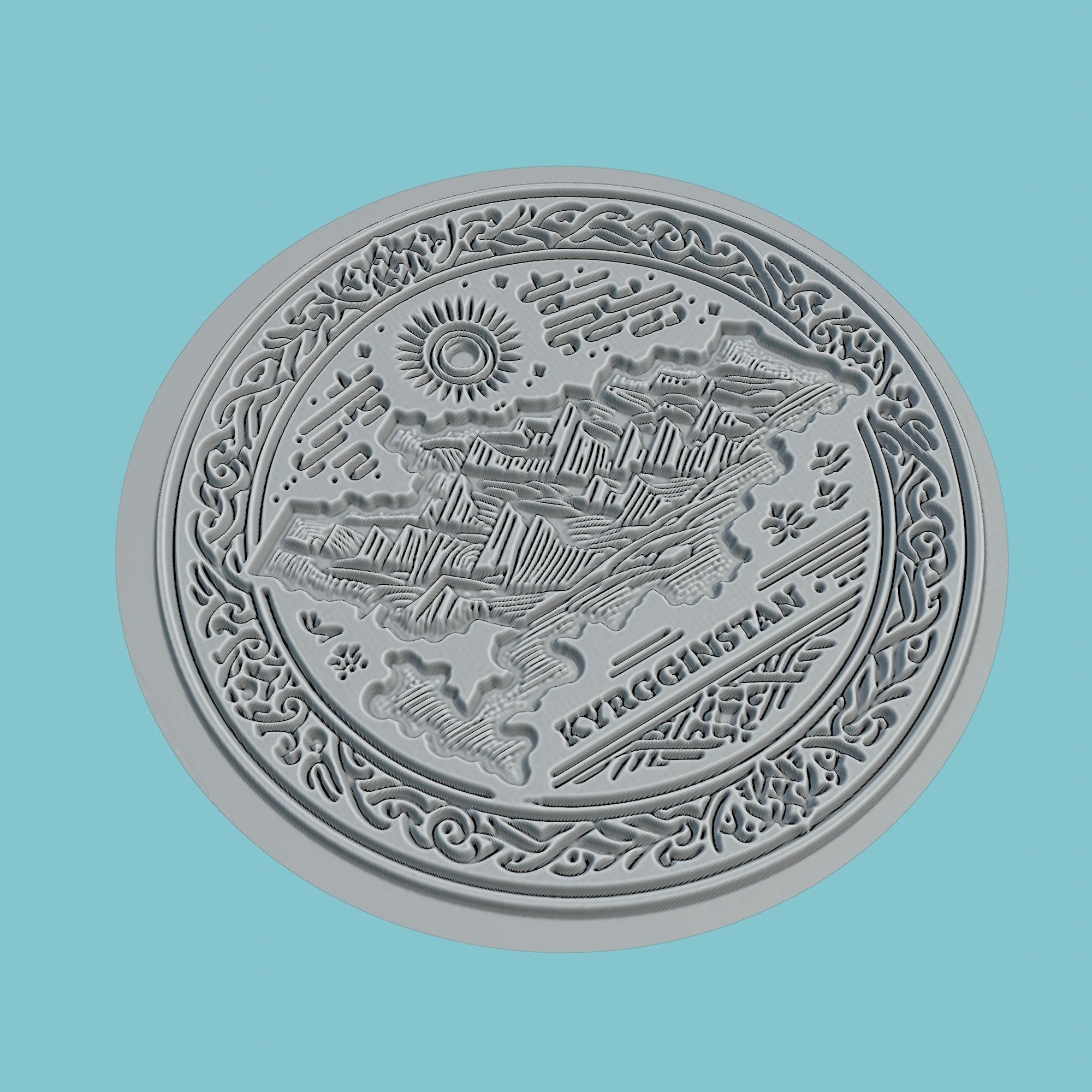 Kyrgyzstan Map Medallion Wall Art Printer 3D print model_3